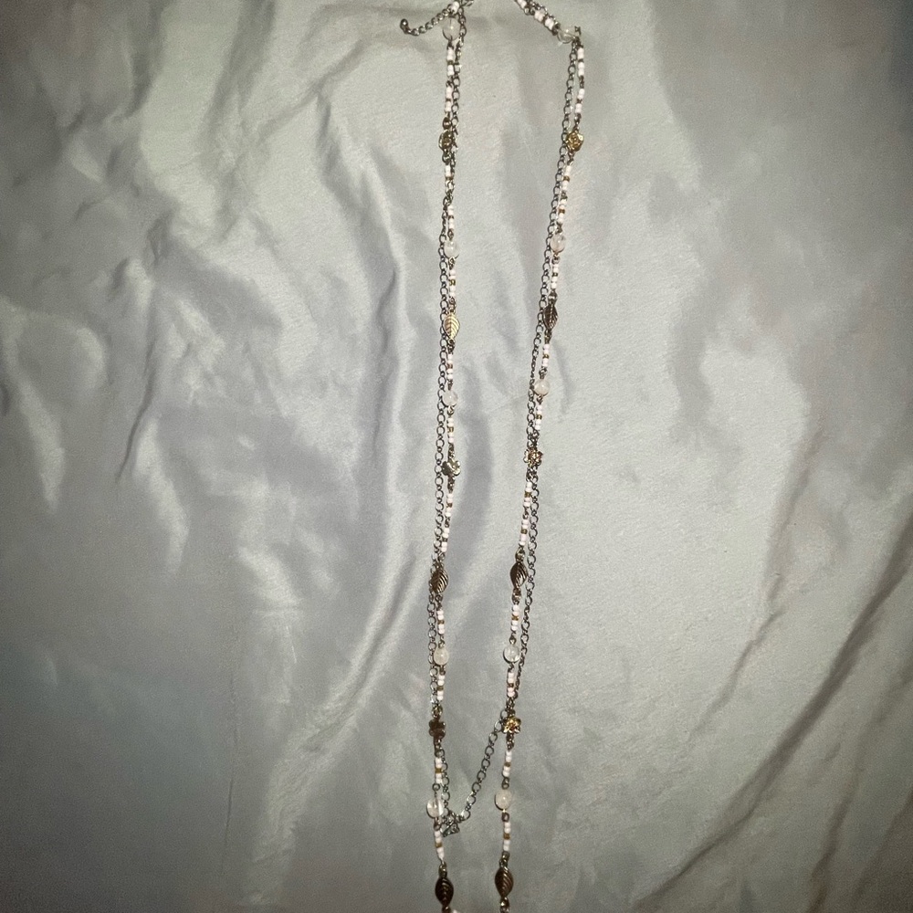 LONG Silver and Gold Beaded Necklace